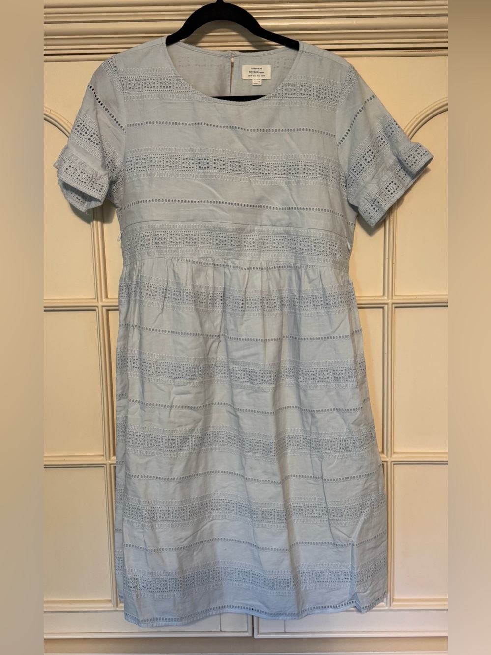 Seraphine Maternity Light Blue Eyelet Mini Dress Size 6